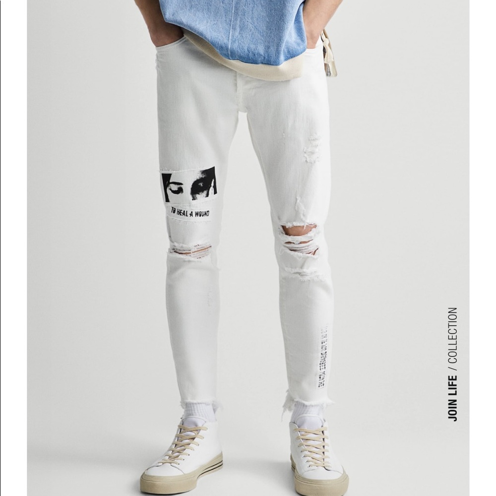 Zara Ripped Skinny Jeans with Patch